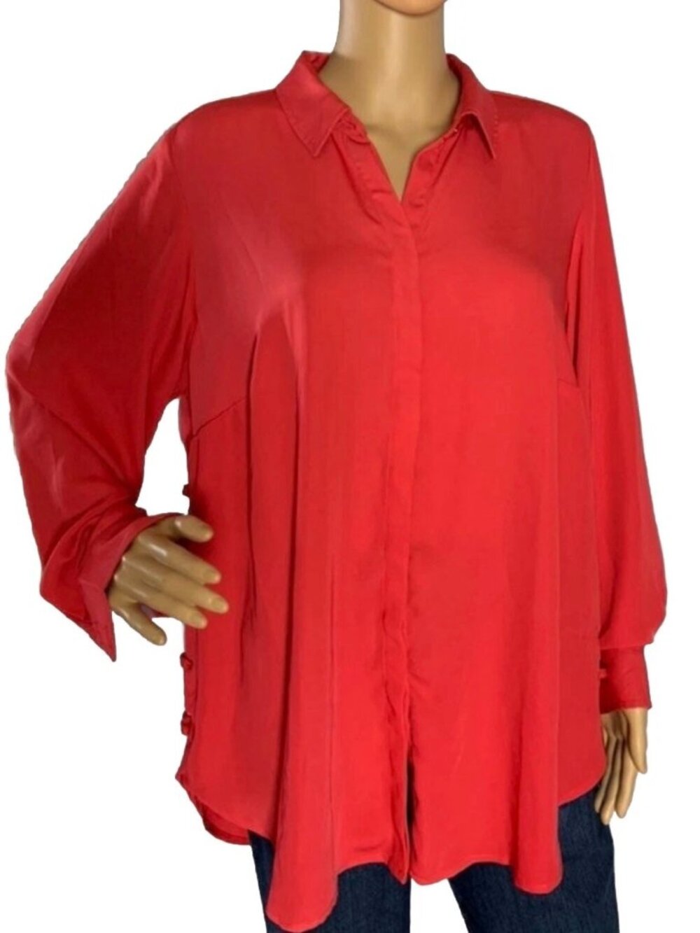 Grace The Perfect Fit Plus Size 0X Red Long Sleeve Blouse Shirt 100% Polyester